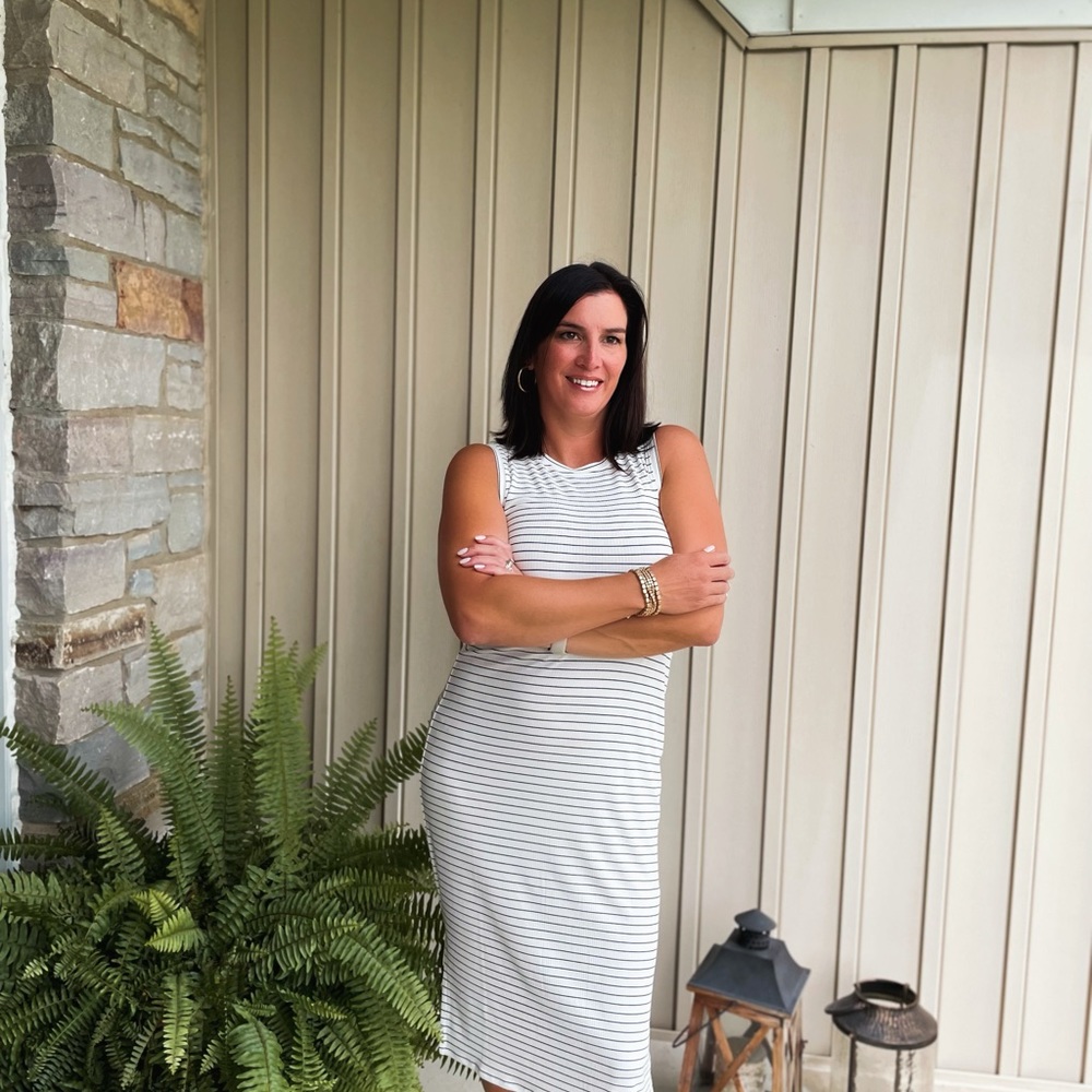 Striped dress with ribbed detail and side slits